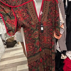 Fashion Nova Red and Black Paisley Maxi Dress